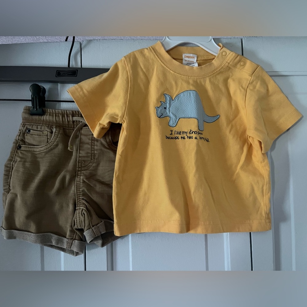 Gymboree 18-24 months Yellow Dinosaur Tee and cat and jack shorts